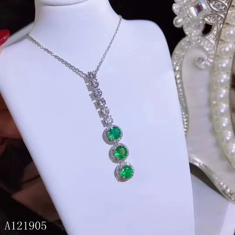 

KJJEAXCMY boutique jewelry 925 sterling silver inlaid natural emerald green emerald gemstone female necklace pendant support tes