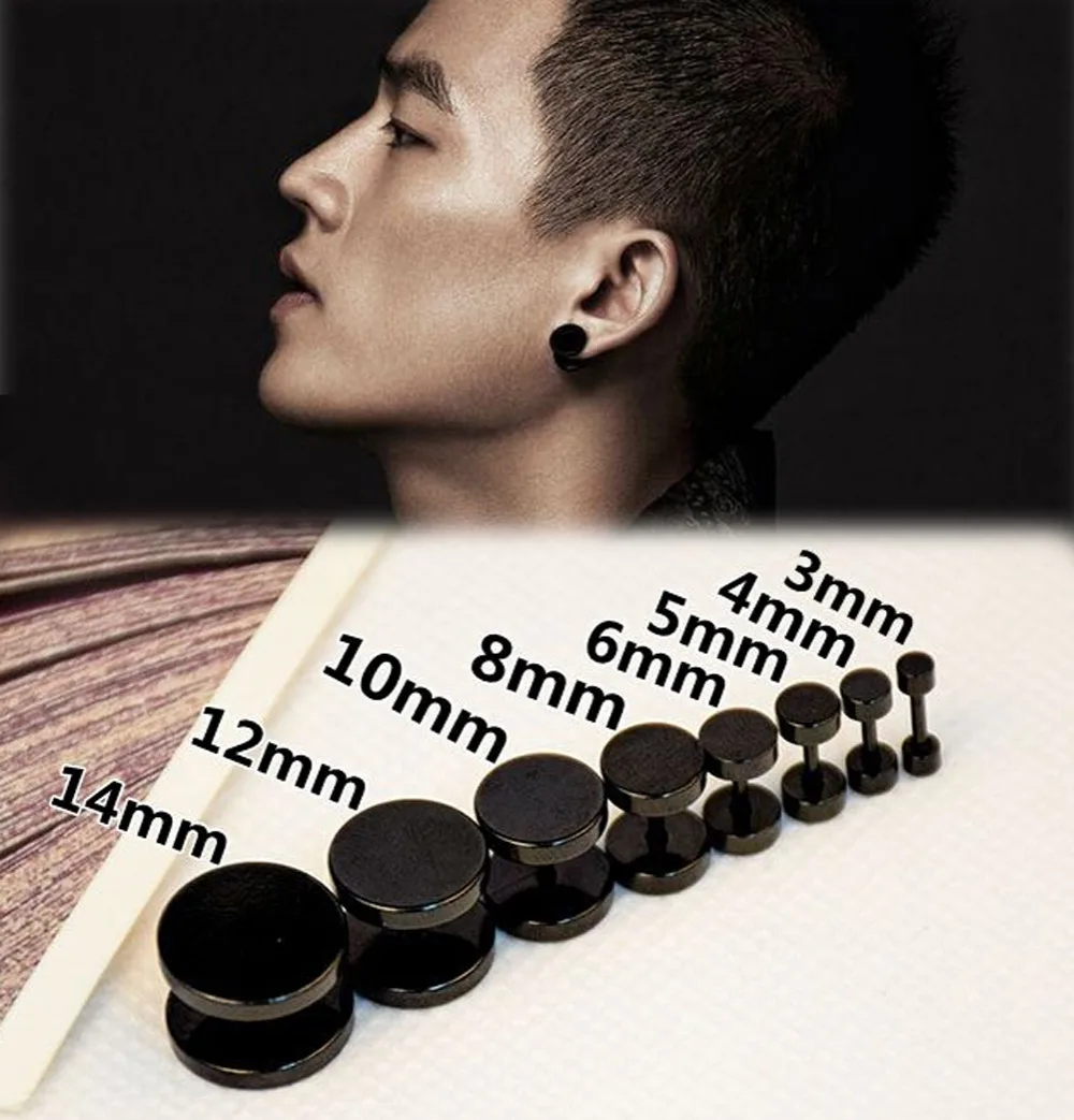 1pcs New Fashion Stainless Steel Black Gothic Barbell Earring Round 1pcs New Fashion Stainless Steel Black Gothic Barbell Earring Round Plain Men Stud Jewelry 8 Styles Drop Shipping In Earrings From