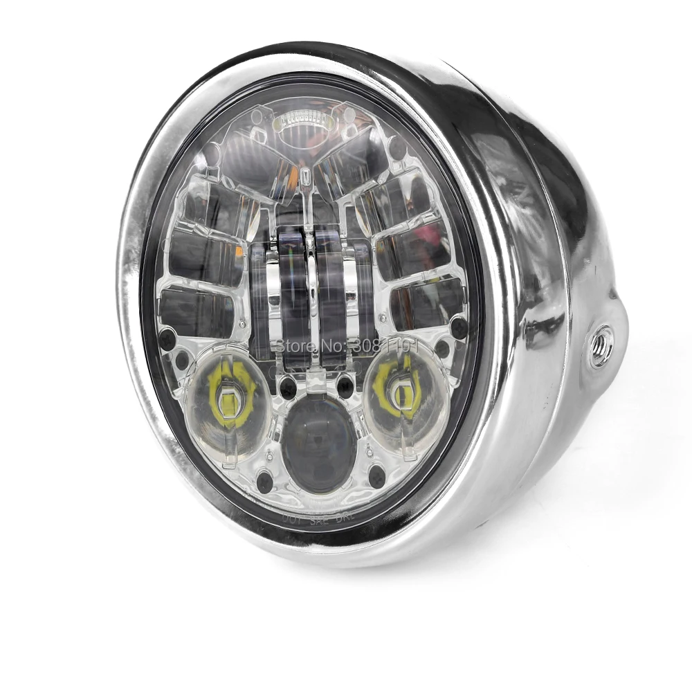 

5.75" Chrome LED Headlight with Turn Signal Function H4 plus Headlamp Shell Bracket for 32~40mm Fork Tubes Motorcycle Motorbike