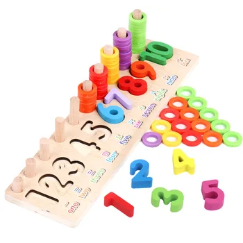 

New Wooden Toy Montessori Learning Count Numbers Matching Digital Shape Match Early Education Teaching Math Toy Children Gift