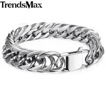 Мужской браслет в стиле хип-хоп, серебряная кубинская цепочка 316L, браслет из нержавеющей стали для Мужчин, Ювелирные изделия, подарки, дропшиппинг 15 мм KHB289