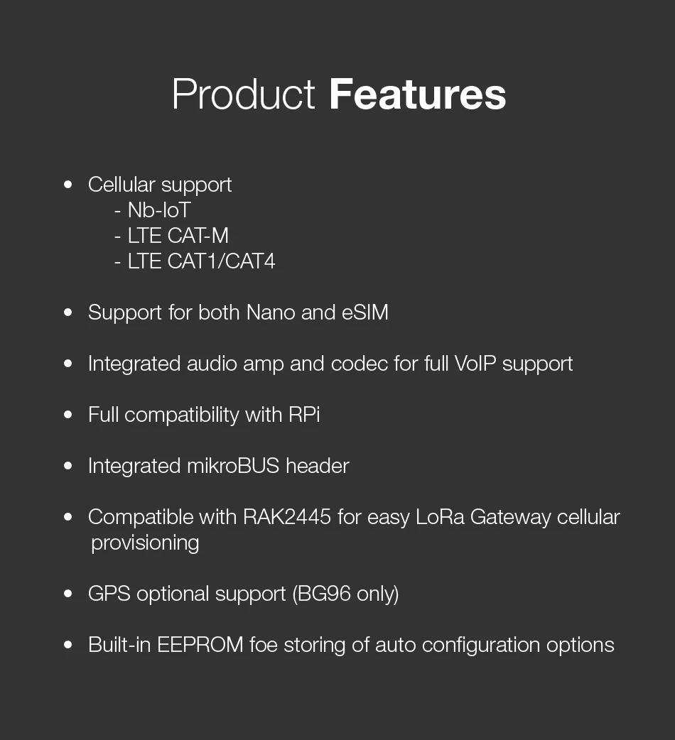 RAK2013 cellular WisLink Raspberry Pi-HAT Edition/NB-IoT/CAT-M/CAT4 с поддержкой VoLTE