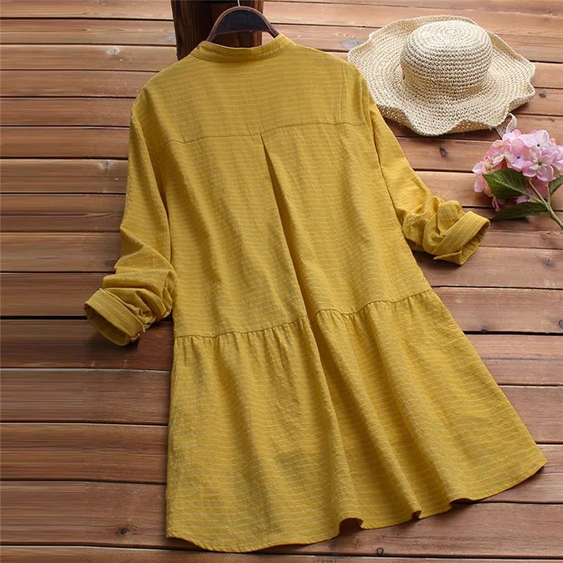 Fashion womens tops and blouses summer Autumn 2018 Long Sleeve Shirt Cotton Linen Striped Casual Loose Blouse camicette A22#N  (1)