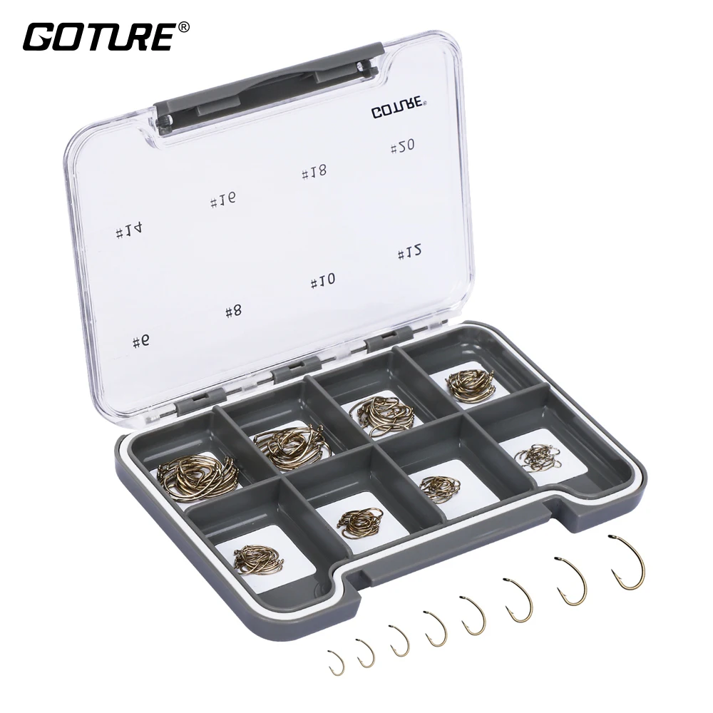 Goture 120 шт. набор крючков для ловли нахлыстом из японской высокоуглеродистой стали колючие крючки для сухих и Нимфа мух 6#-24# с магнитной коробкой