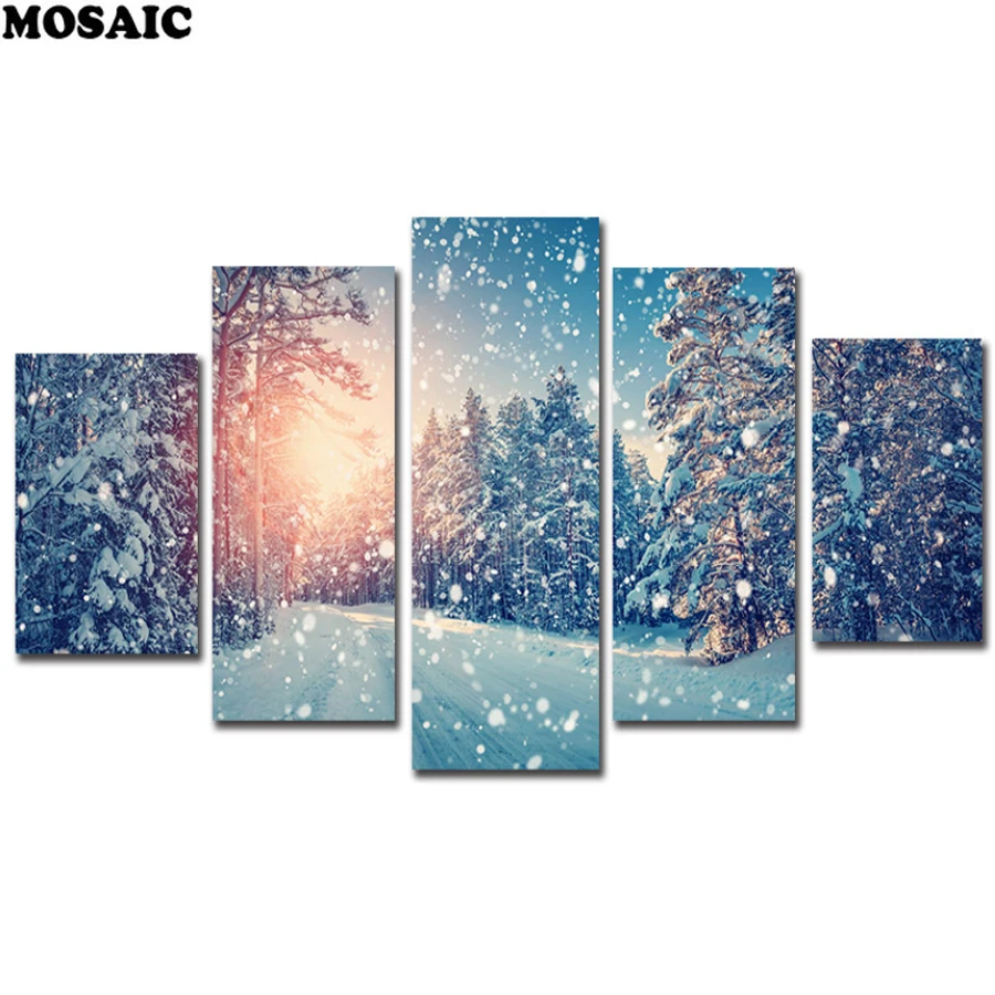 

5pcs/set 3D Diamond Painting Snow Forest Paintings Full square Drill DIY 5D Diamond Embroidery Cross Stitch Mosaic Needlework