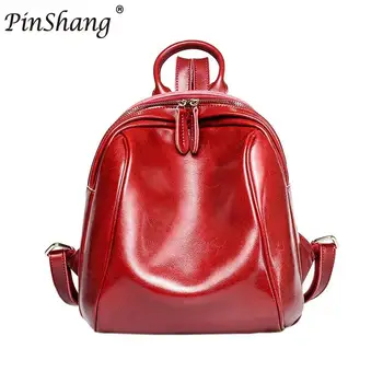 

PinShang Women Vintage Casual 100% Genuine Leather Backpack Solid Color Simple Shoulders Bag Daypacks Top Quality best Price 30