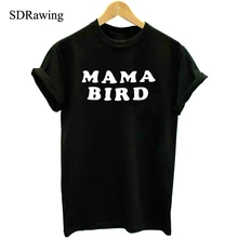 The Original Mama Bird t-shirt womens top kindness t shirt for women, slouchy tee be kind graphic tee scoop neck off shoulder army green scoop neck cold shoulder tie up at back tee