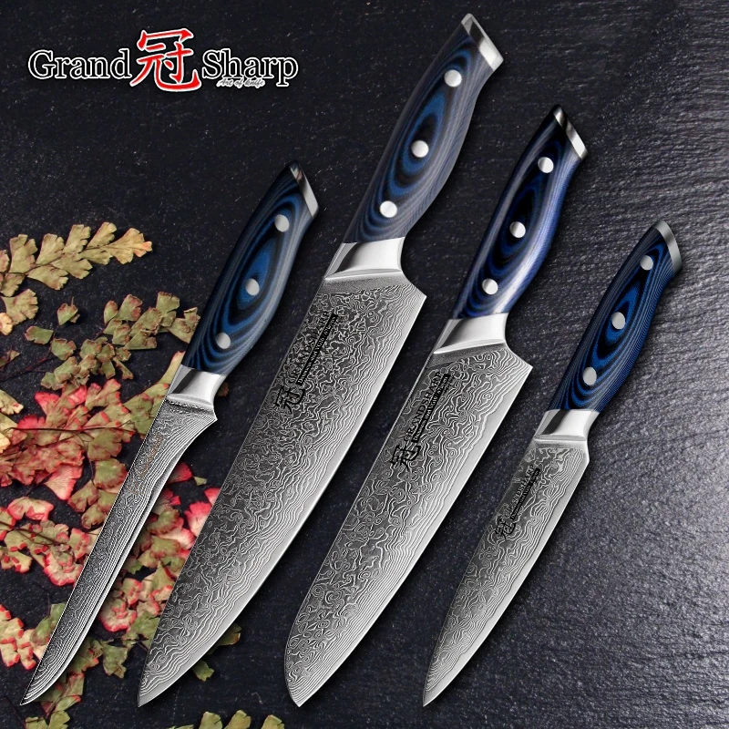 

4 Pcs Damascus Chef Knife Set Japanese Steel Damascus Kitchen Knives vg10 Chef's Pro Tools Santoku Utility Boning Best Gift NEW