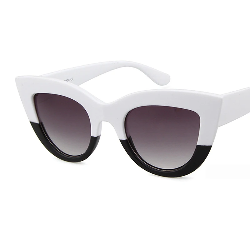 MINEWAY, кошачий глаз, солнцезащитные очки для женщин, Дамская мода, фирменный дизайн, зеркальные линзы, Ретро стиль, толстая оправа, солнцезащитные очки для женщин, Oculos - Цвет линз: White black W Gray