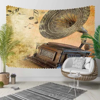 

Else Brown Yellow Vintage Gramophone Music Notes 3D Print Decorative Hippi Bohemian Wall Hanging Landscape Tapestry Wall Art