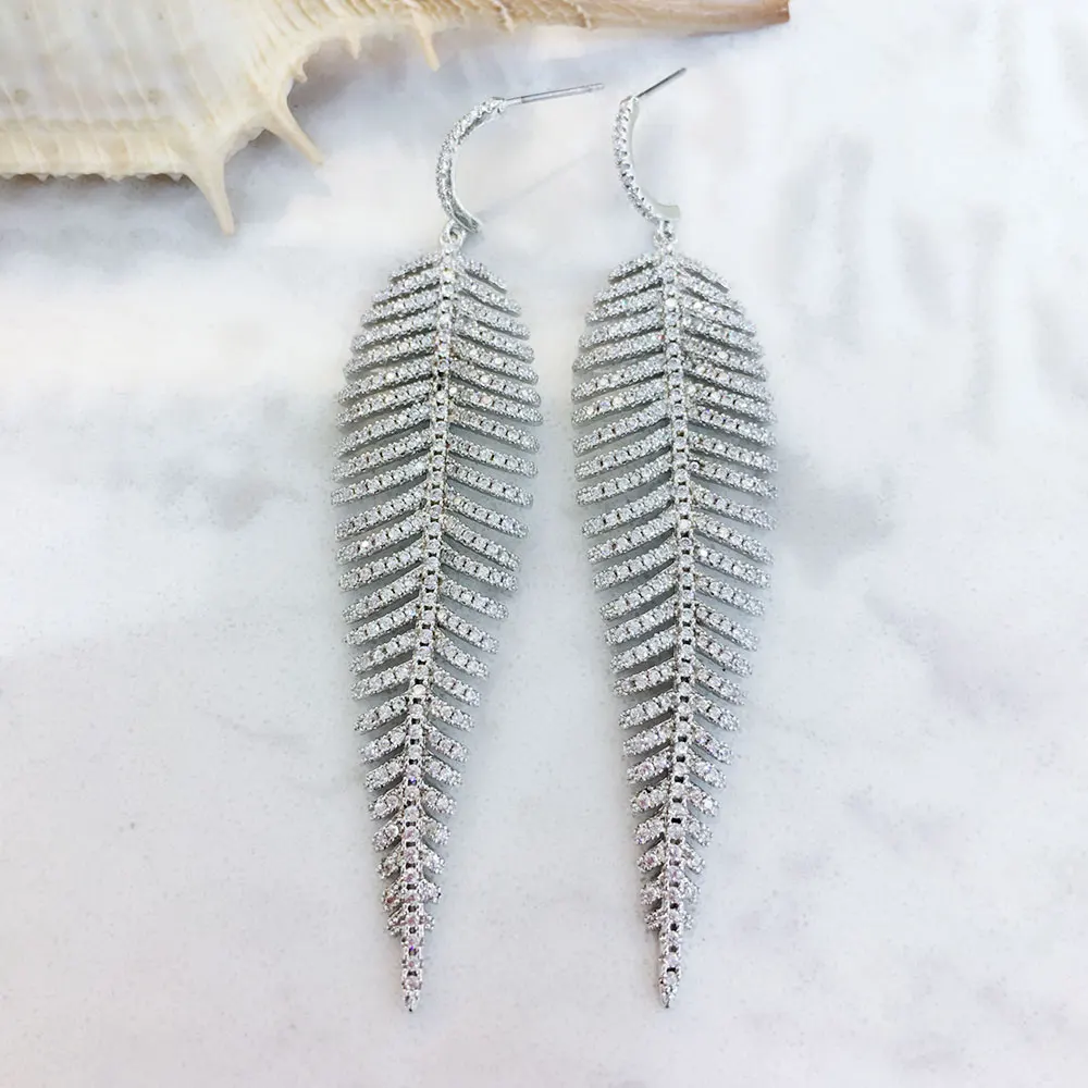 

Viennois Luxury Dangle Earrings for Women Silver Leaf Wedding Zircon Crystal Female Drop Earrings