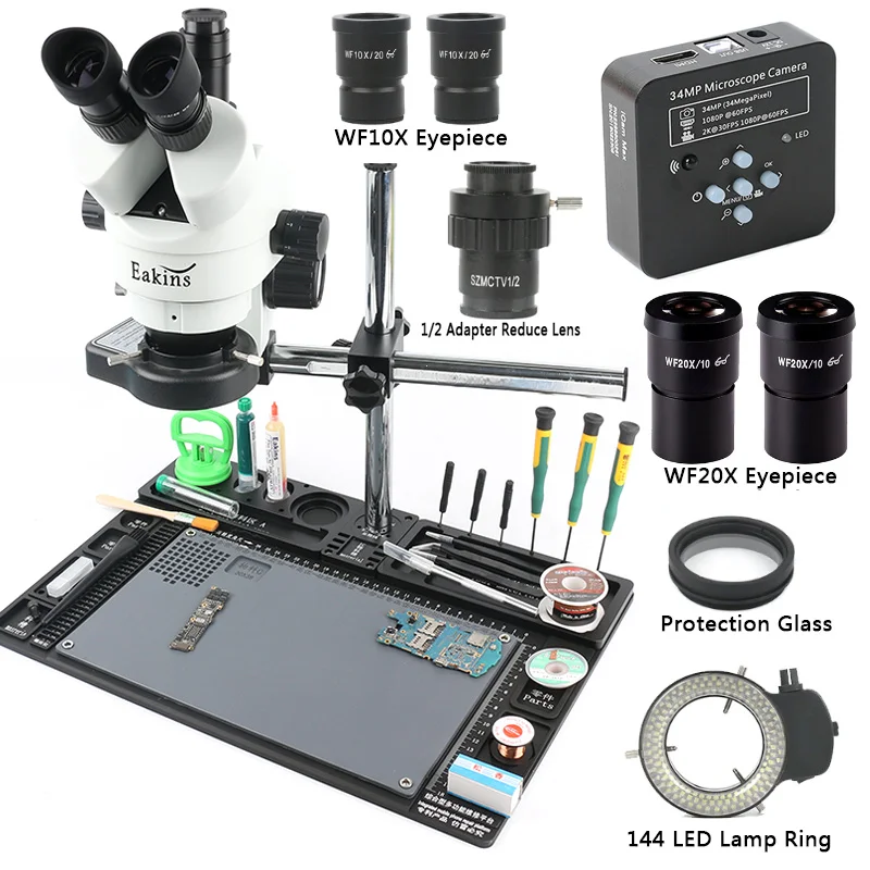  3.5-90X simul-focal Continuous Zoom Trinocular Stereo Microscope 34MP 2K HDMI Microscope Camera 1/2