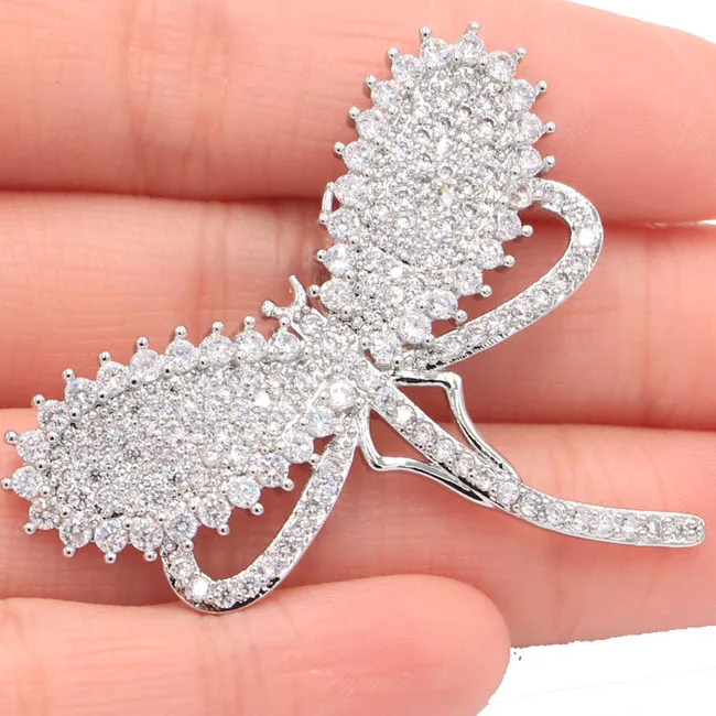 

SheCrown Big Dragonfly Shape White Sapphire Woman's Wedding Silver Pendant 45x39mm