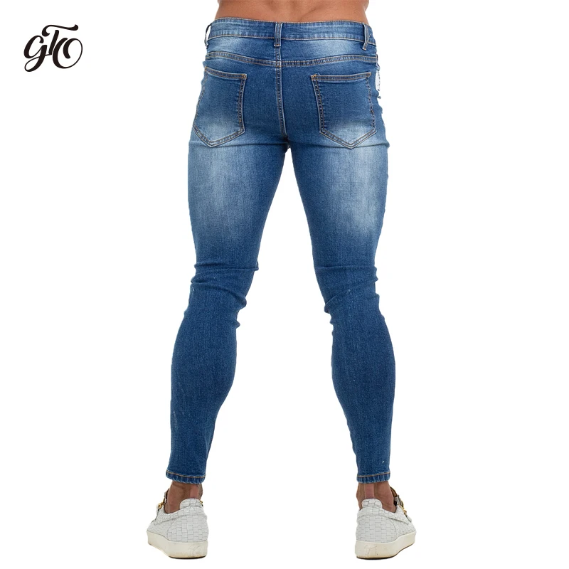 Gingtto Mens Jenas Side Stripe Super Spray on Skinny Jeans Men Plus Elastic Waist Europe Size Athletic Body Type Street Fashion