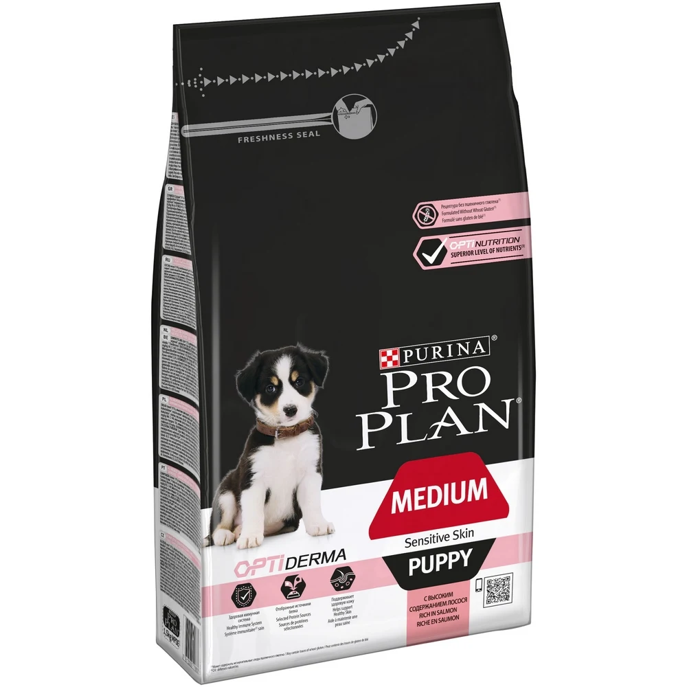 Pro Plan Medium Puppy Sensitive Skin корм для щенков средних пород с чувствительной кожей, Лосось, 1,5 кг