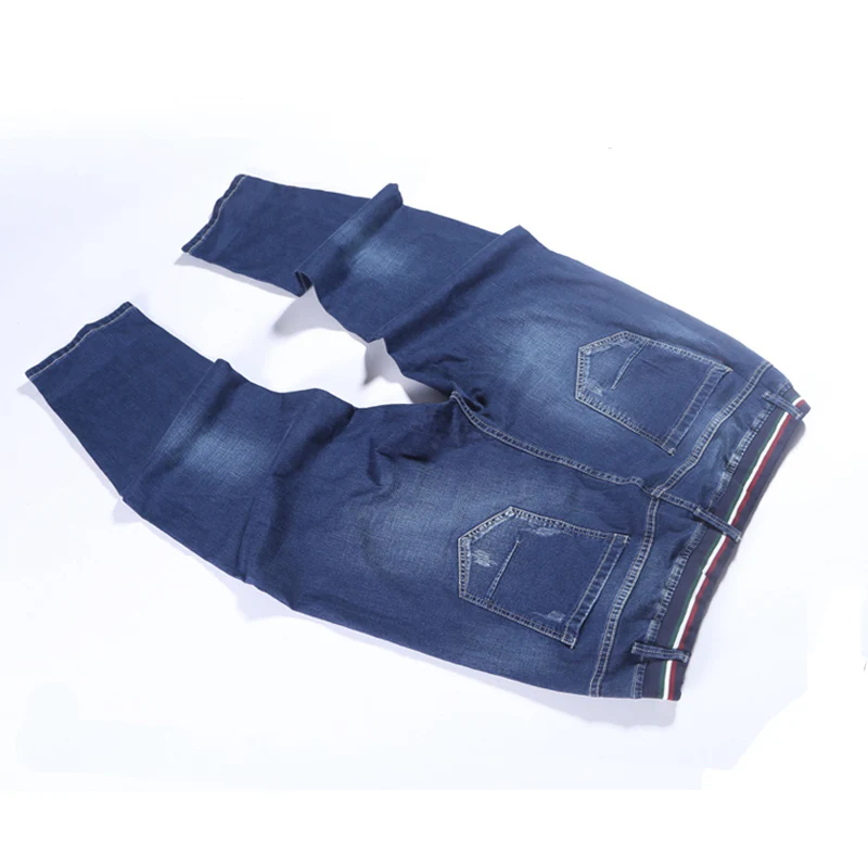 Elasticated waist oversized stretch jeans male plus size  loose big man trousers 2x-8x big yards