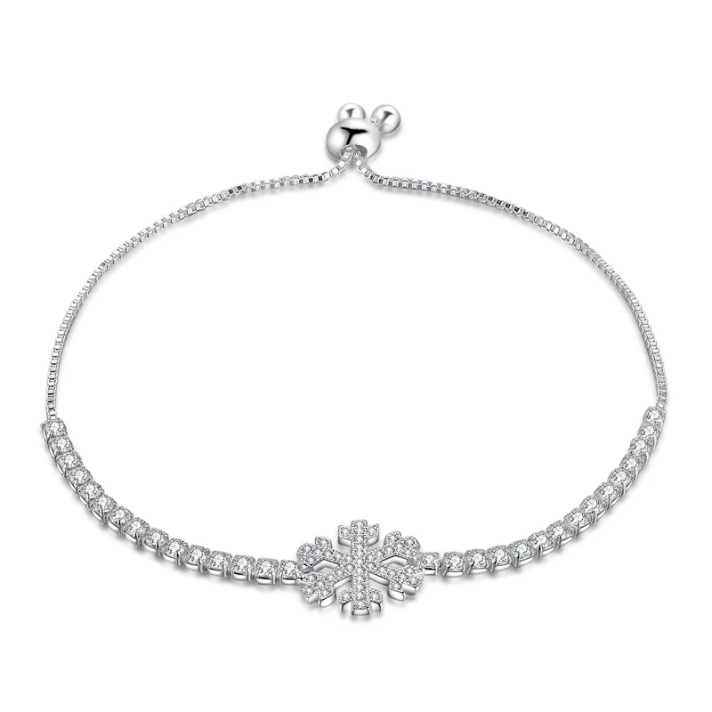 

Charm Silver Clear Zircon Rhinestone Snowflake Bracelet Fit Wedding 925 Sterling Bracelets for Women Bridal Girl Kids Gifts S216