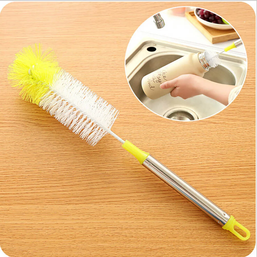 

Handles Brush Bottle Vacuum Cup Glass Washing Cleaning Kitchen Cleaner Tool Stainless Steel Color Random