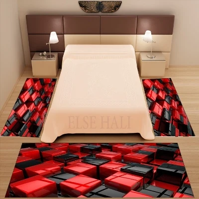 Else 3 шт. красный черный кубические коробки абстрактный 3d узор принт Нескользящая микрофибра моющийся Декор Спальня области ковры набор