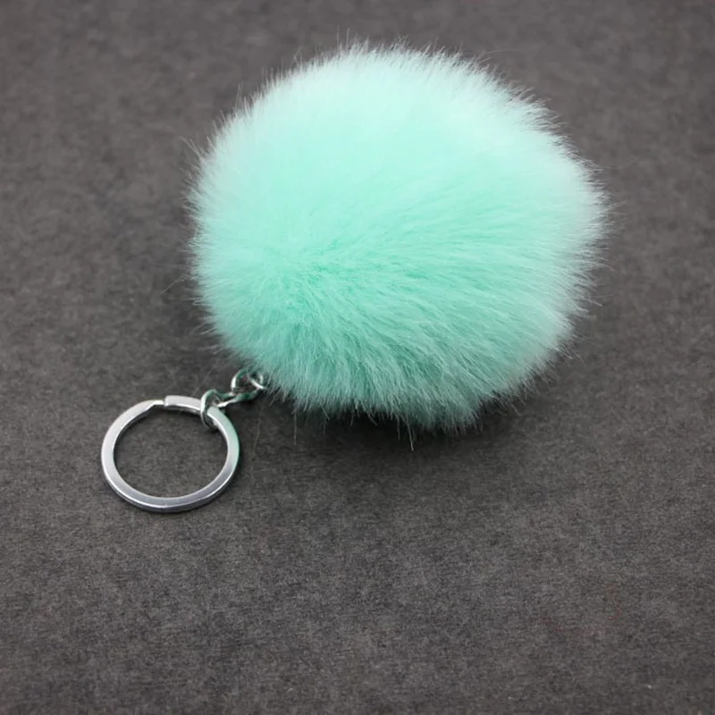 Handmade Fluffy Pom Pom Balls Keychain For Women Bag Rabbit Fur Key Chains Chaveiro Sleutelhanger Pompom Keyrings Llavero Pompon - Цвет: green