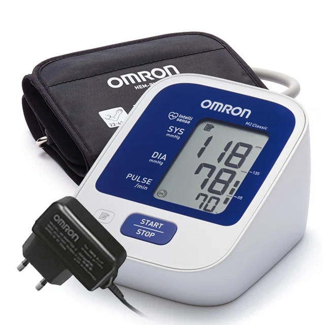 Тонометр OMRON M2 Classic (HEM-7122-ALRU),Измеритель артериального давления и частоты пульса автоматический,Адаптер+Универсальная манжета,Индикатор аритмии,Индикатор правильной фиксации манжеты,Мини-адаптер в комплекте