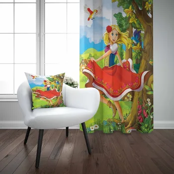 

Else Red Running Princess Girls Green Nature 3d Kids Print Baby Children Window Panel Set Curtain Combine Gift Pillow Case