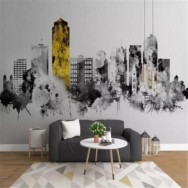 

Nordic minimalist abstract ink city architecture background wall manufacturers wholesale wallpaper murals custom photo wall
