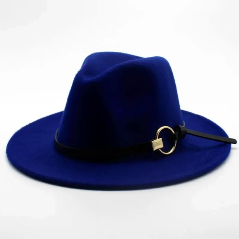 Royal blue Seioum Женская и Мужская шерстяная шляпа Fedora для зимы и осени Floppy Chapeu Feminino Cloche широкий джазования с полями церковные шляпы сомбреро - Цвет: Royal blue