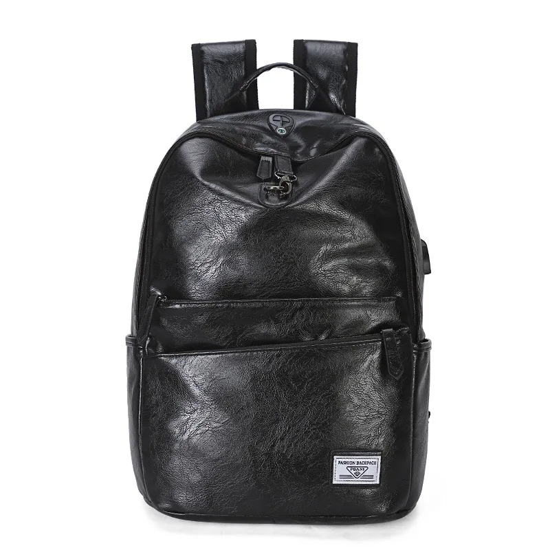 

Top Backpack school men travel USB Style Leather School Backpack Bag For College Simple Design Men school bag Casual softback