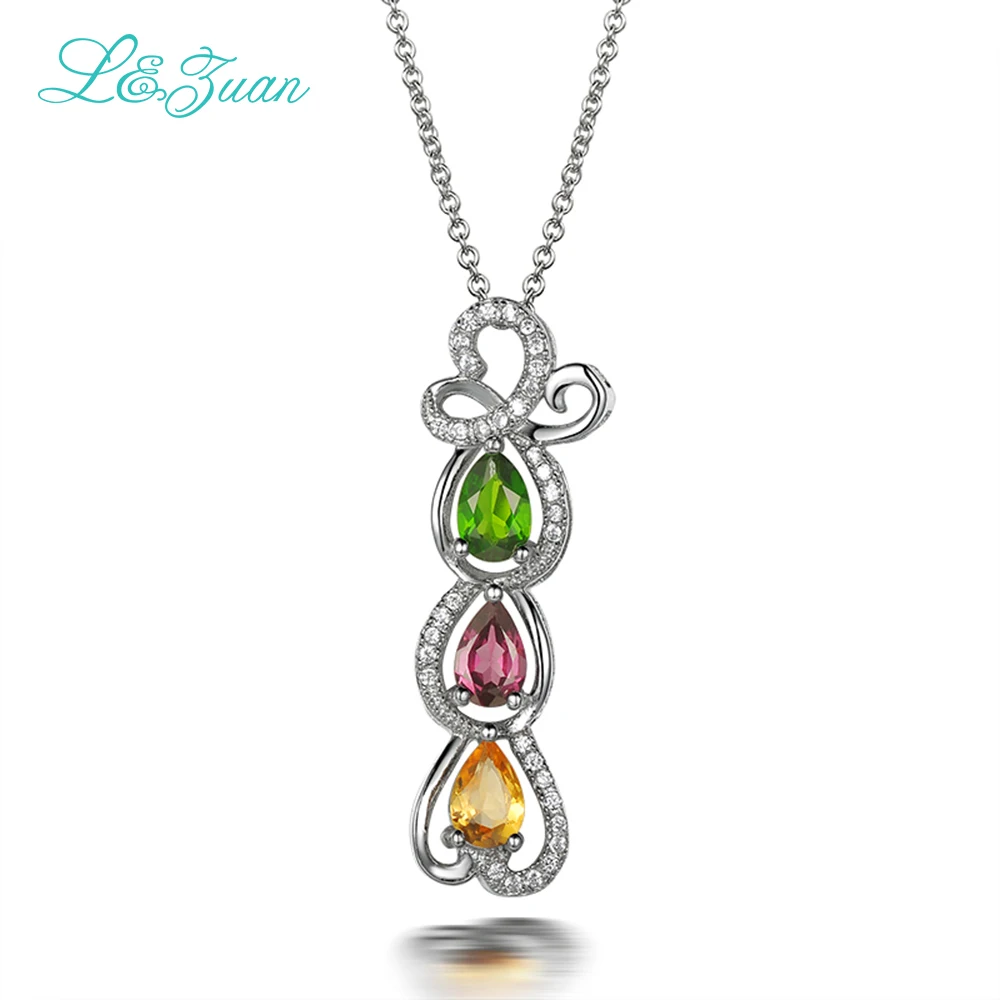 

S925 Silver Garnet Womens Pendants Necklaces Trendy Water Dorp Three Colors StoneGems With Sweater chain Fine Jewelry