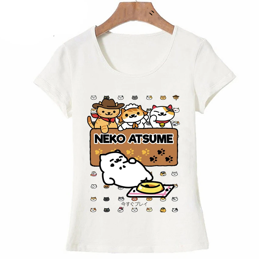 Женская футболка Neko Atsume модные вечерние футболки с принтом кошки из японского