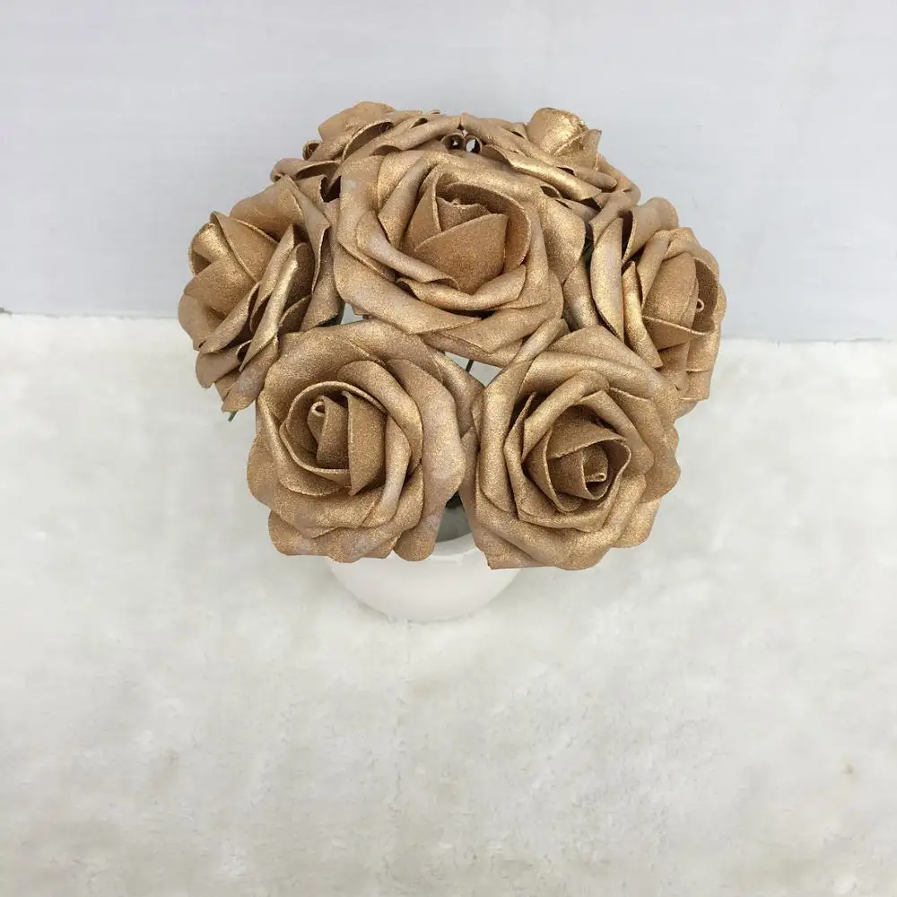 

Artificial Flowers Gold Roses Fake Foam Flowers 3 inches 100 Stems Gold Bridal Bouquet Wedding Centerpieces Reception Decor