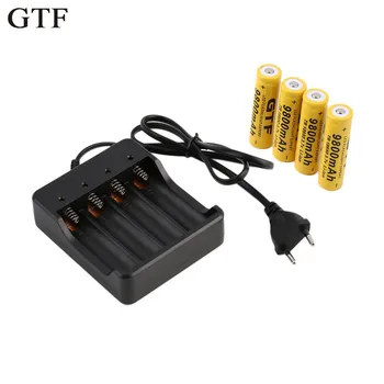 

GTF New 4pcs 18650 3.7V 9800mAh Li-ion Rechargeable Battery+1PC EU/US Battery Charger for flashlight electronic product