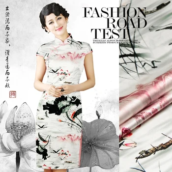 

CNUM SP796 Pure Silk/ Egret and Lotus /Silk Fabric 93% Silk 7% Spandex Elastic/ Width1.29yd Thickness 19mm/ Unit: meter