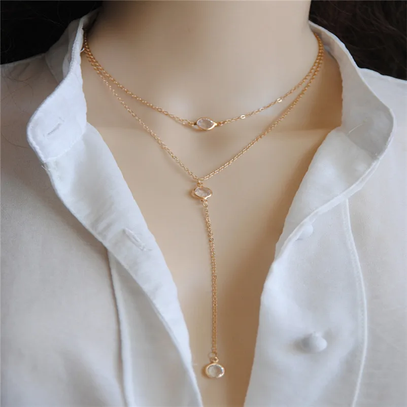 Fashion Necklace chain for women Women Multilayer Alloy Pendant Necklace Chain Jewelry collares mujer Collier ras de cou A15#N (8)