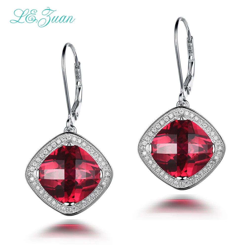 

I&zuan 925 Sterling Silver Ruby Drop Earrings For Women Checkerboard Cut 10.62ct Square Red Stone Luxury Earring Fine Jewelry