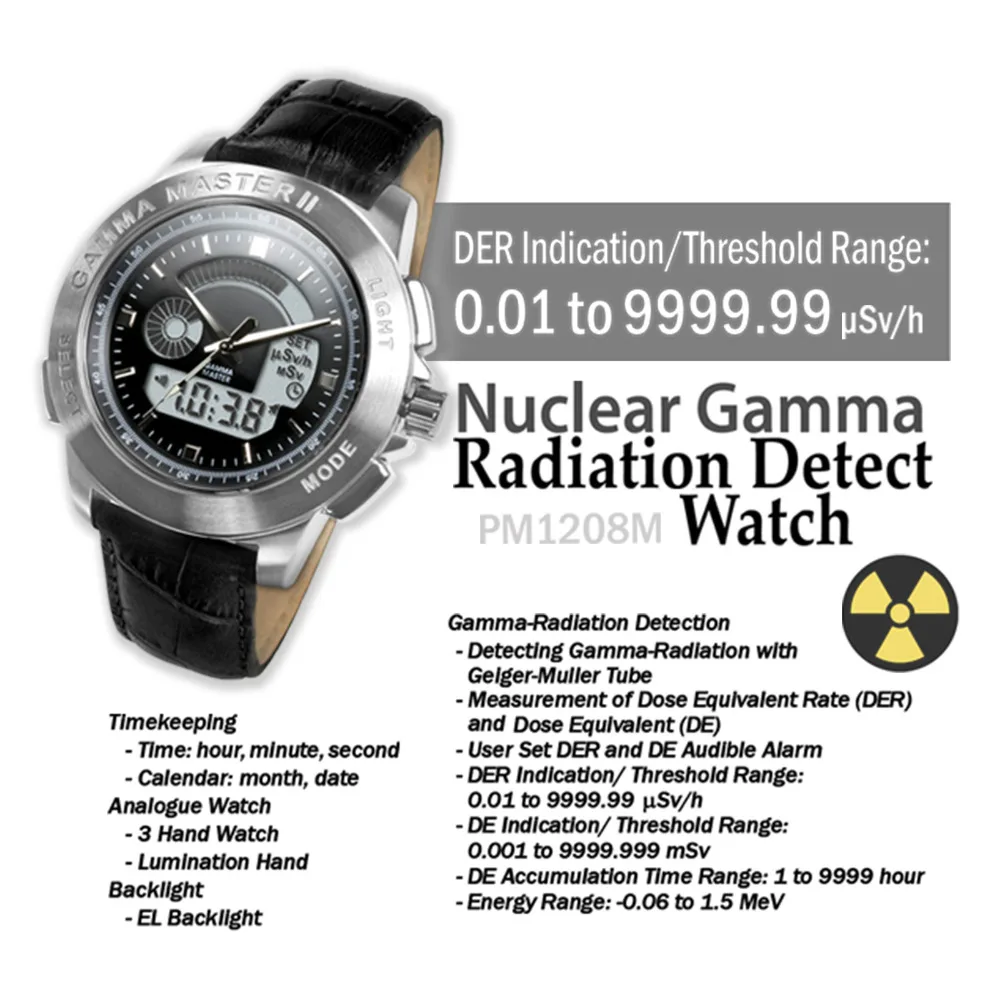 PM1208 кожаный ремешок на запястье Nuclear Detect Gamma Master II, радиационные часы, откалиброванные компанией Polimaster Ltd.(Беларусь