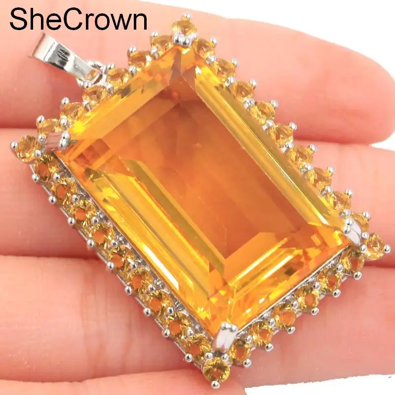 

49x38mm SheCrown Big Size Real Green Emerald Wedding Woman's Party Silver Pendant