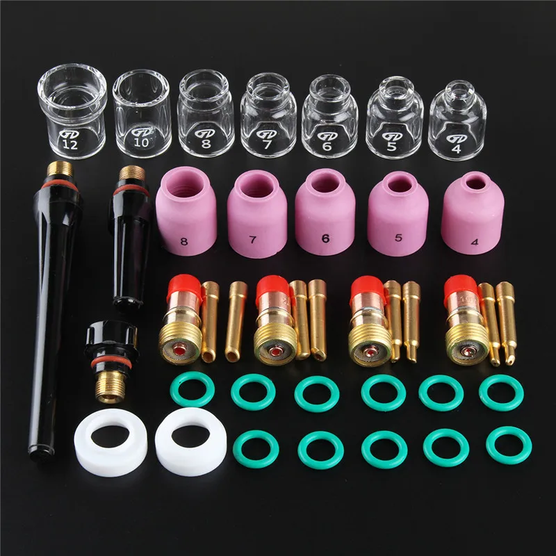 New Arrival 41Pcs TIG Welding Torch Nozzle Ring Cover Gas Lens Glass