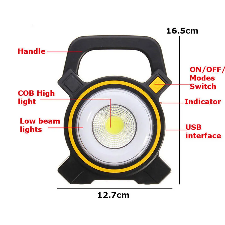 50W Solar Power LED COB Flood Light USB Rechargeable Portable Lanterns Outdoor Working Spot Light Camping Hiking Flashlight Lamp