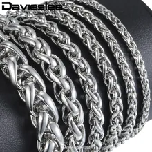 Davieslee браслет для мужчин Spiga плетение Пшеница звено цепи нержавеющая сталь мужской браслет ювелирные изделия 3-10 мм DKBM161