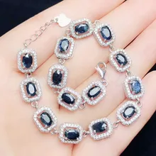 Натуральный сапфир браслет цепочка 0.6ct* 14 шт драгоценный камень натуральный настоящий сапфир серебро 925 пробы# BL18090412