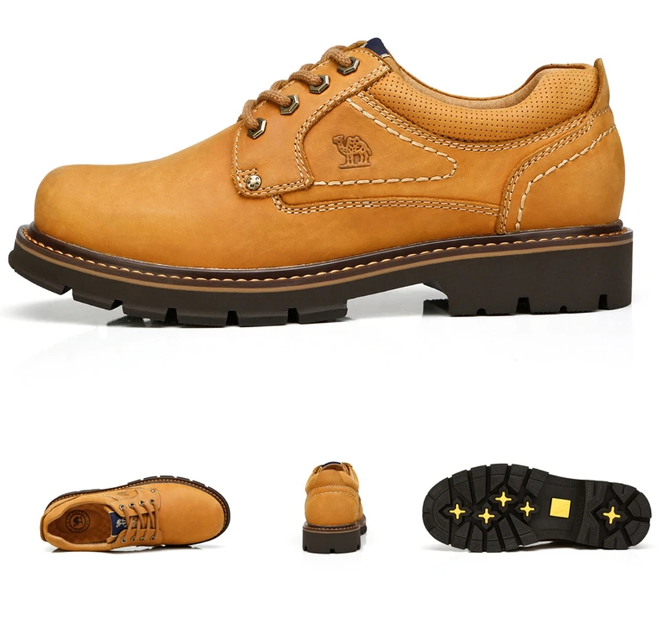 CAMEL/мужские повседневные Удобные Модные рабочие туфли из натуральной воловьей кожи; мужская обувь на резиновой подошве со шнуровкой