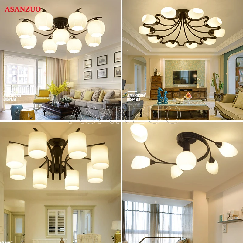 

American Ceiling Light Vintage Lamps For Living Room Iluminacion Ceiling Light Wrought Iron Luminaria Home Lighting Fixtures E27