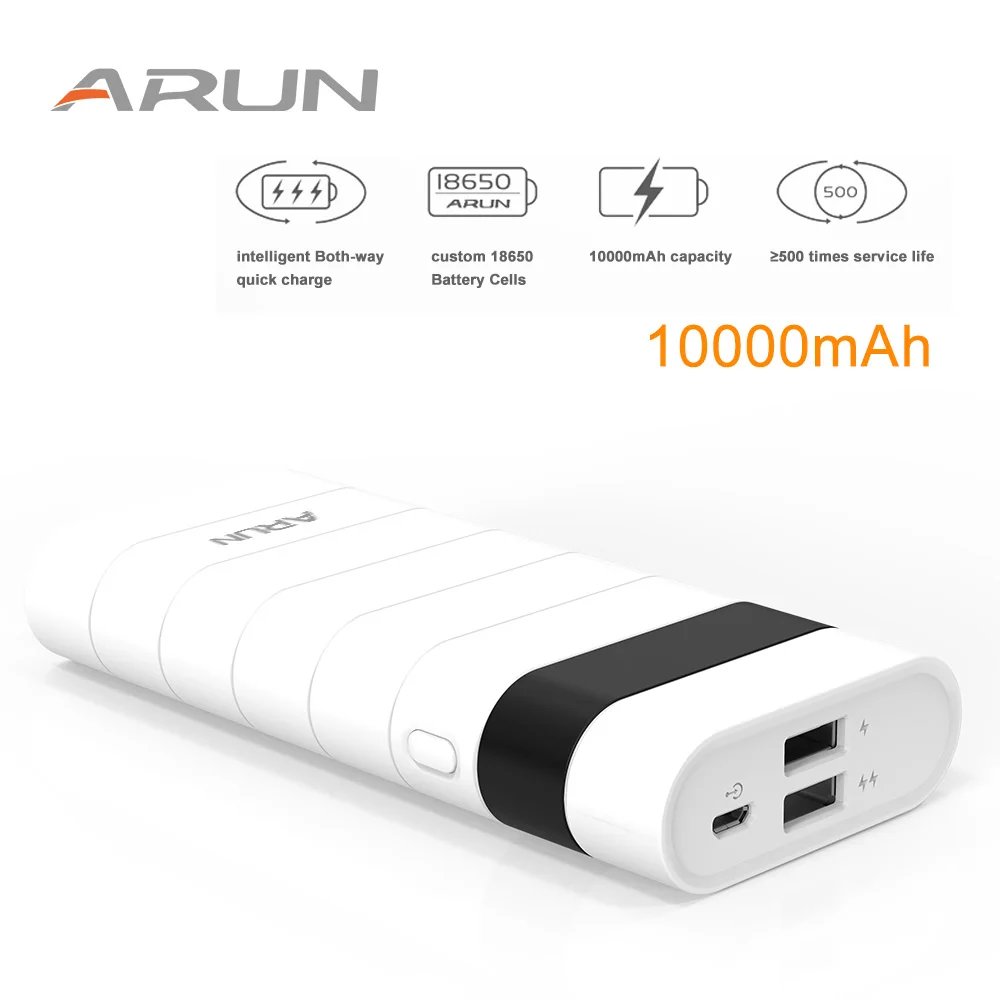 

ARUN 10000mah Power Bank External Battery PoverBank 2 USB Powerbank Portable Mobile phone Charger for Xiaomi MI iphone XS huawei