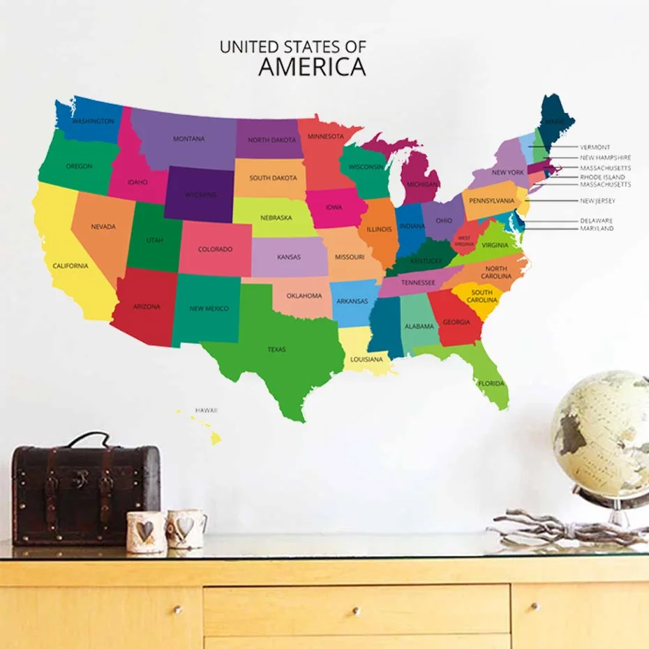 New Design Usa Map Wall Sticker Decal Vinyl Home Office Wall Decor