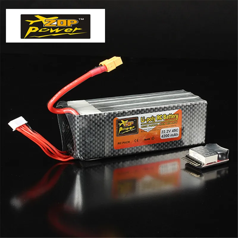 

High Quality Rechargeable ZOP Power 22.2V 4200mAh 6S 45C Lipo Battery XT60 Plug With Battery Alarm Buzzer RC Helicopter Access