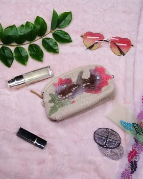 

2019 Hand Made New design Handbag Ladies bags Dye Embroidery Rose/Butterfly sequin 2 in 1 Purse Chain shoulder girl Cosmetic bag