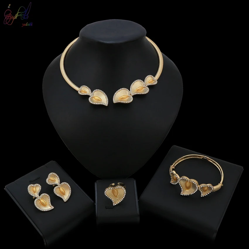 

Yulaili Warm Heart Crystal Design New Arrival Alloy Gold Color Jewelry Set For Women Wedding Jewellery Big Occasion