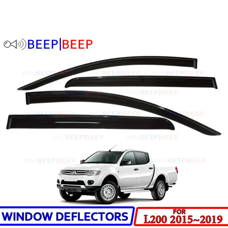 Car window deflectors for Mitsubishi L200 2015~2019 car wind deflector guard rain vent sun visor cover styling accessories | Автомобили и